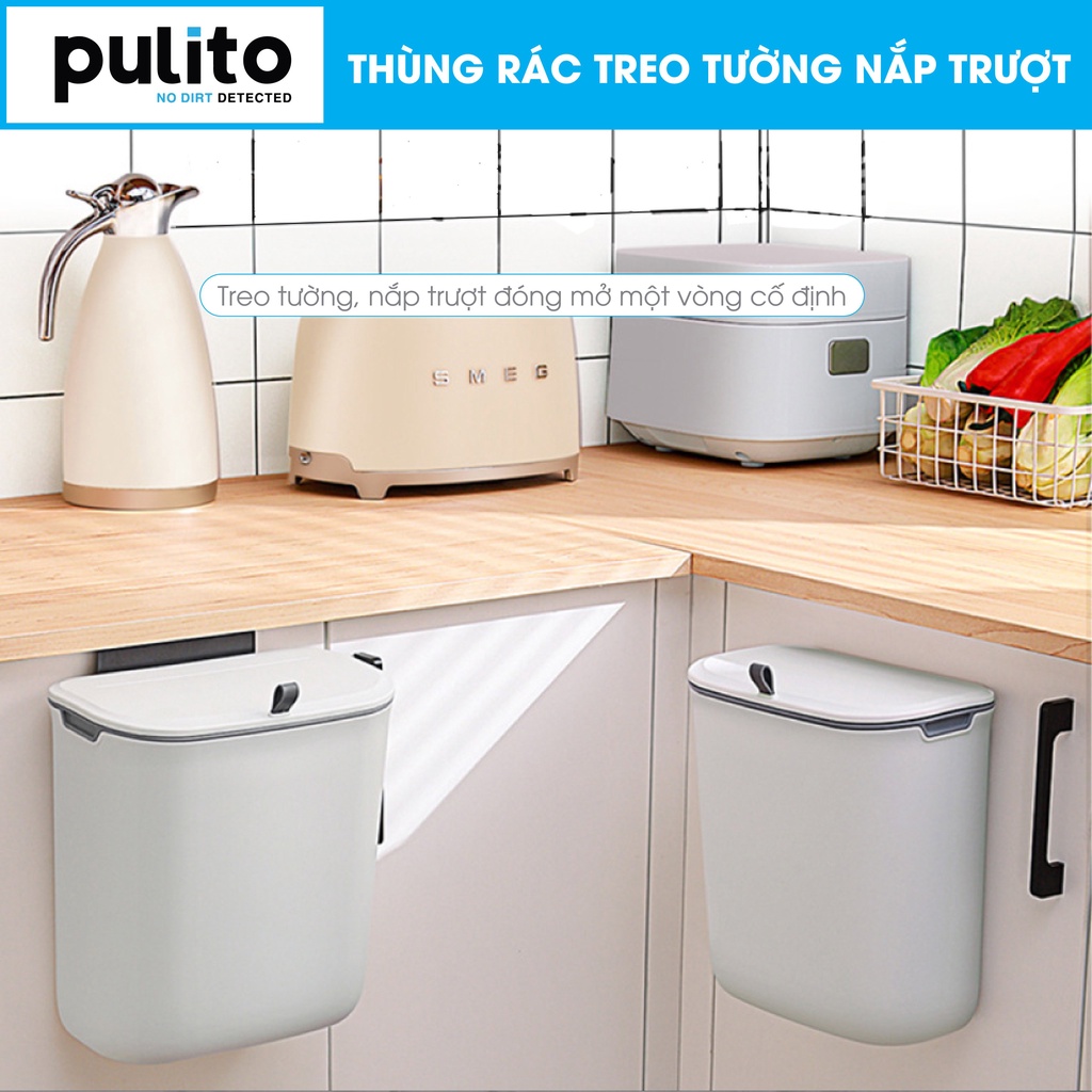 Thùng rác treo tủ bếp thông minh có nắp đậy, thùng rác đa năng dán tường Pulito TC-01