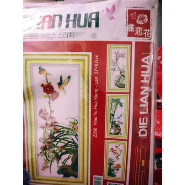 sale sốc Tranh thêu chữ thập bộ tứ quý đào lan cúc trúc kt 37*87*4 (hình thật) tranhđẹp