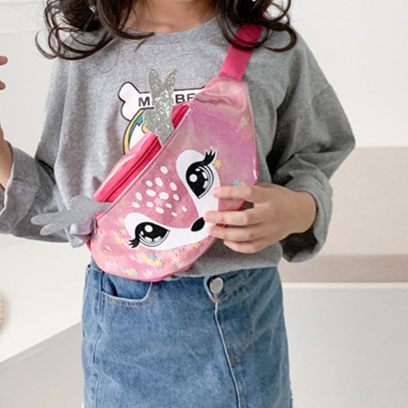 Túi Đeo Chéo Ngực / Hông In Họa Tiết Nai Phong Cách Thể Thao Nhỏ Gọn Cho Bé