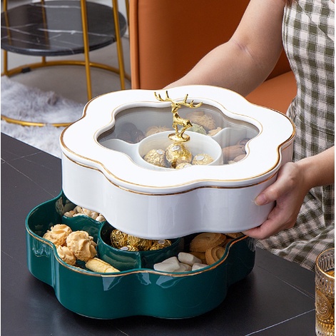 khay bánh kẹo tết. hộp đựng mứt tết màu xanh cổ vịt và màu trắng.