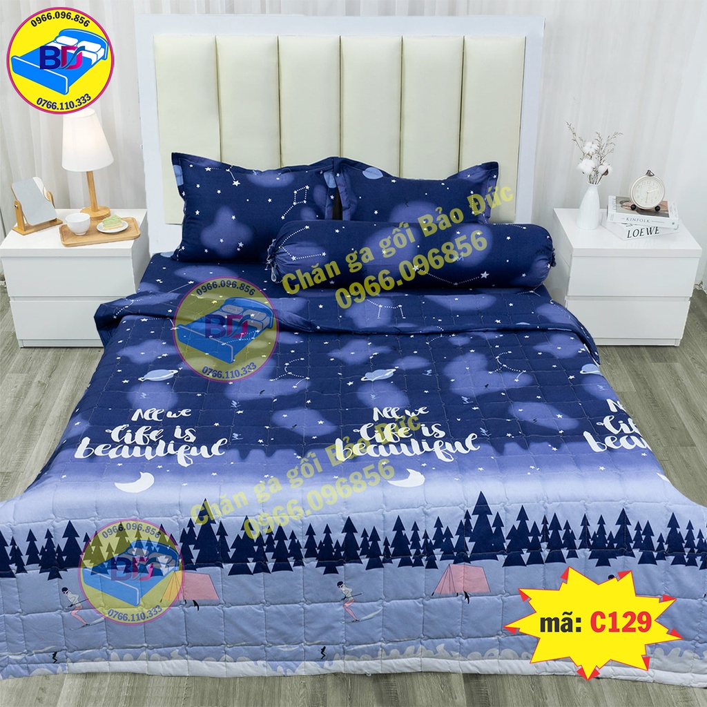 Bộ chăn ga gối sét hè 5 món cotton poly mềm mại