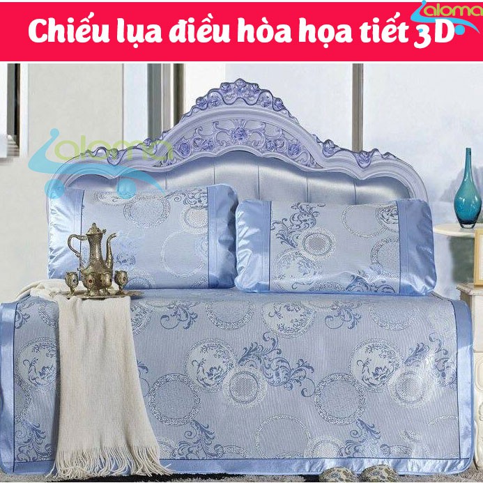 Chiếu lụa điều hòa họa tiết 3D kèm 2 vỏ gối loại 2.2m