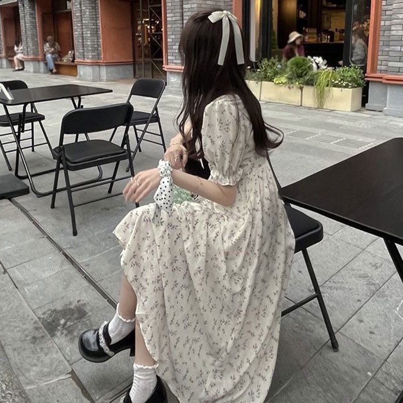 Đầm Xin LAN YA SHE voan tay phồng họa tiết hoa phong cách Pháp váy thiết kế tay bồng