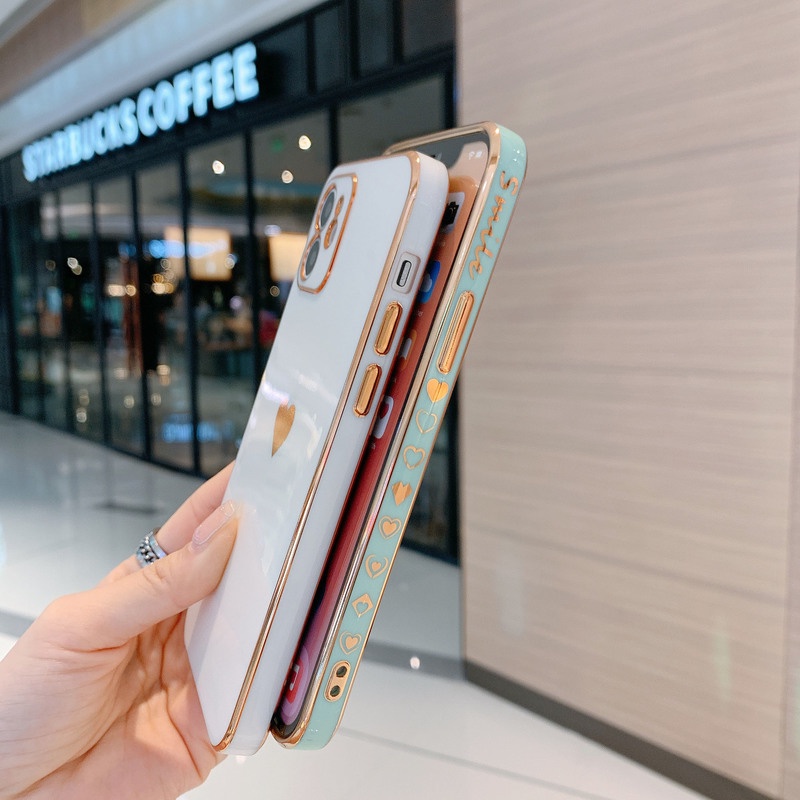 Ốp Điện Thoại Silicon Mạ Điện Họa Tiết Trái Tim Sang Trọng Cho iPhone 11 13 Pro Max 8 Plus XR XS X 12 Pro Max