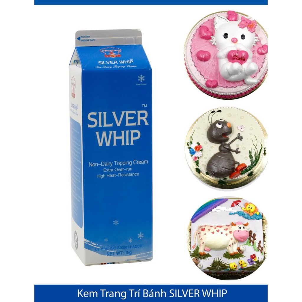 Kem topping Trang Trí Bánh Silver ⚡ LOẠI NGON ⚡ 1kg kem topping trang trí các món tráng miệng, thức uống và bánh