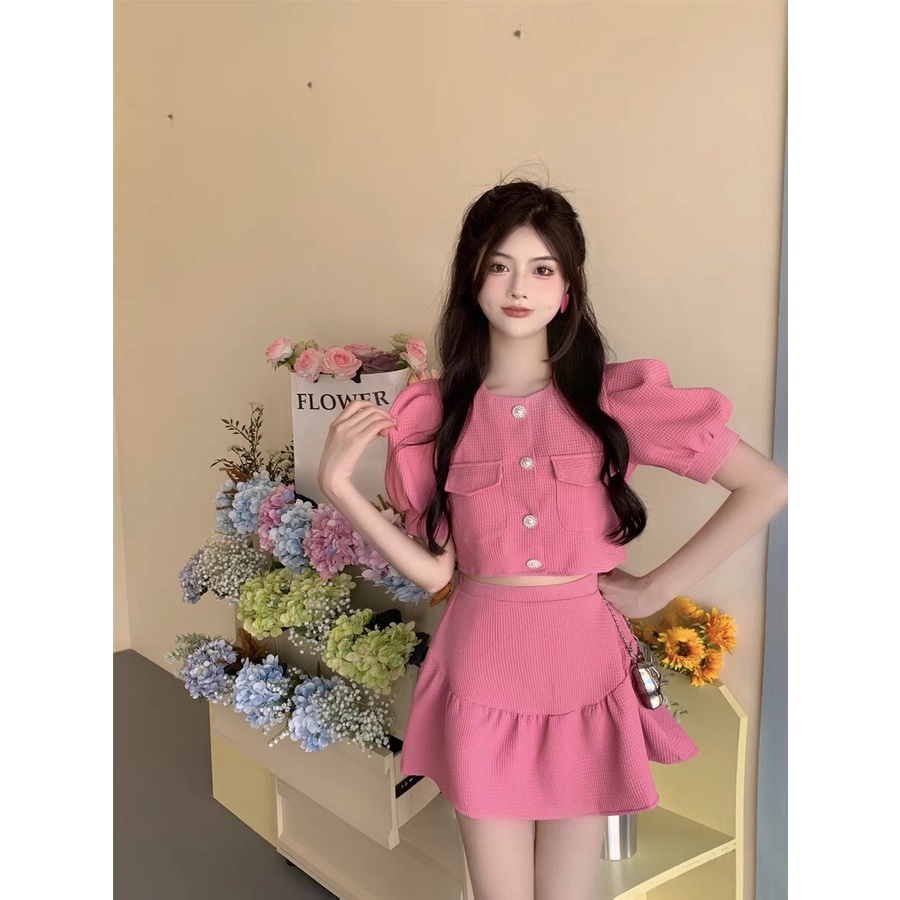 Set váy nữ Hàn Quốc mùa hè sang chảnh croptop đi chơi cute bánh bèo tiểu thư SVN003