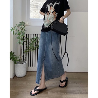 Chân váy maxi jean 2 túi xẻ trước - V729