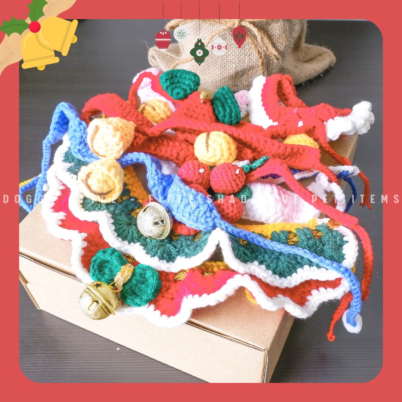 Vòng cổ dịp Noel - Tết cho chó và mèo dễ thương, dây đeo cổ, yếm đan len DOGGO HANDMADE cho thú cưng