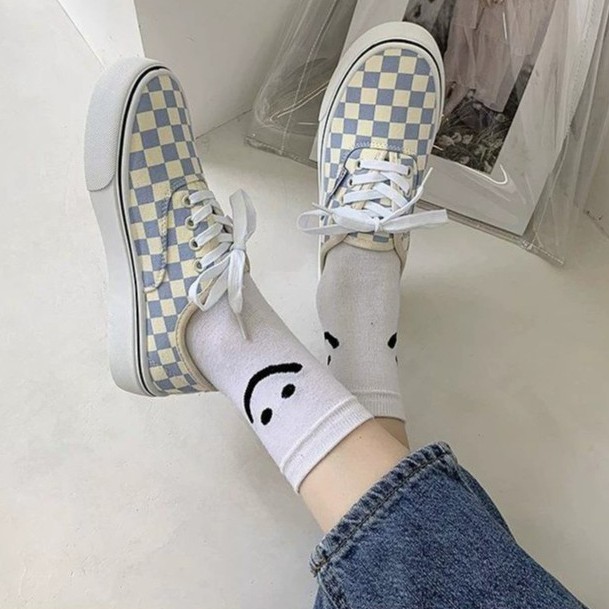 Giày Vải Dây Buộc Kẻ Caro Xanh Trắng Siêu HOT