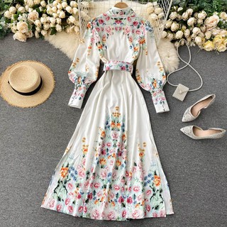 [ORDER] ĐẦM MAXI CỔ SƠMI THẮT ĐAI ĐÍNH NÚT