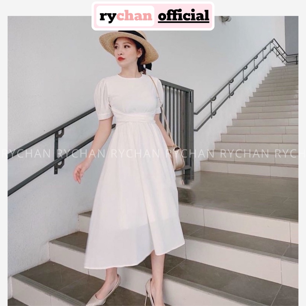 Đầm Váy Nữ Dự Tiệc Cổ Tròn Chéo Eo Quý Phái Màu Trắng [ẢNH THẬT CUỐI] - DX9816