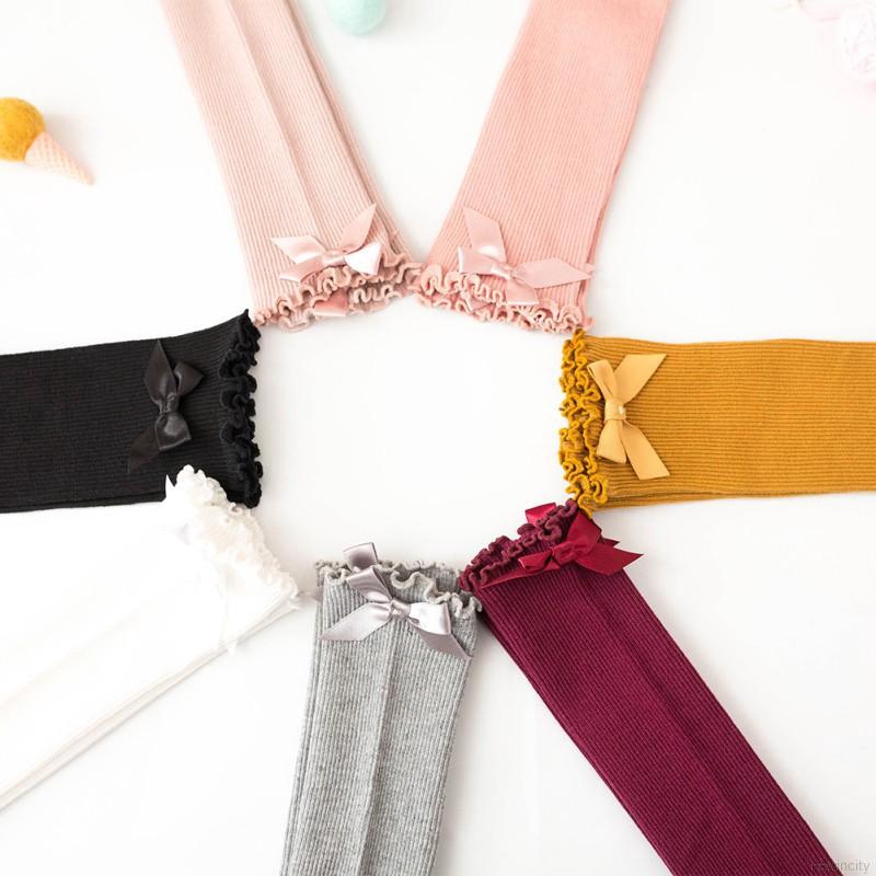 Tất chân dáng dài vải cotton đính nơ xinh xắn cho bé nữ