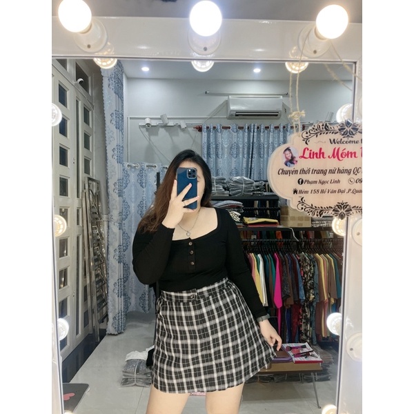 CHÂN VÁY A KẺ ĐEN / CARO ĐEN BIGSIZE LINH MÓM