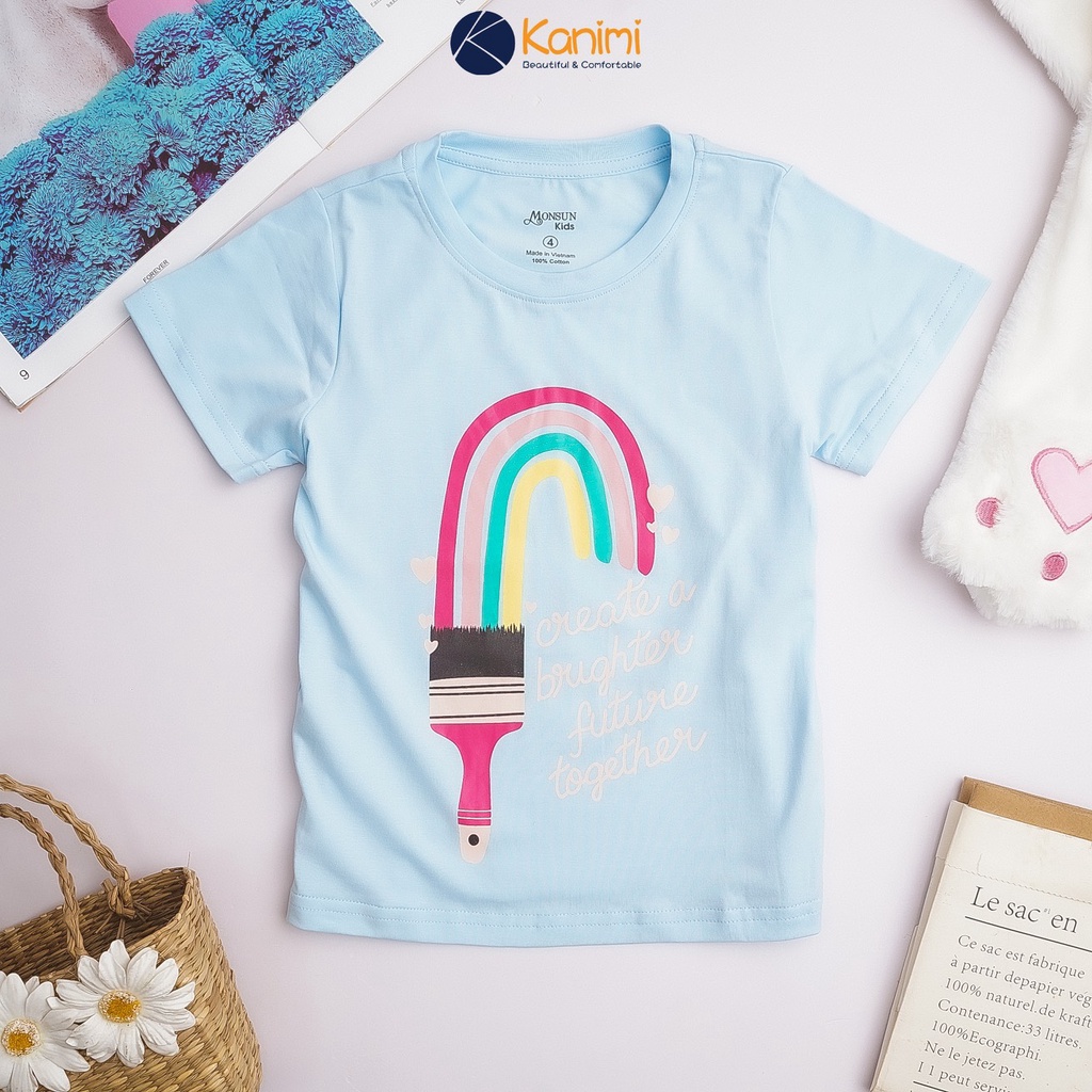 Áo thun cộc tay bé gái 100% cotton co giãn 4 chiều mềm mịn mát - cho bé 3-10 tuổi (15-40kg)