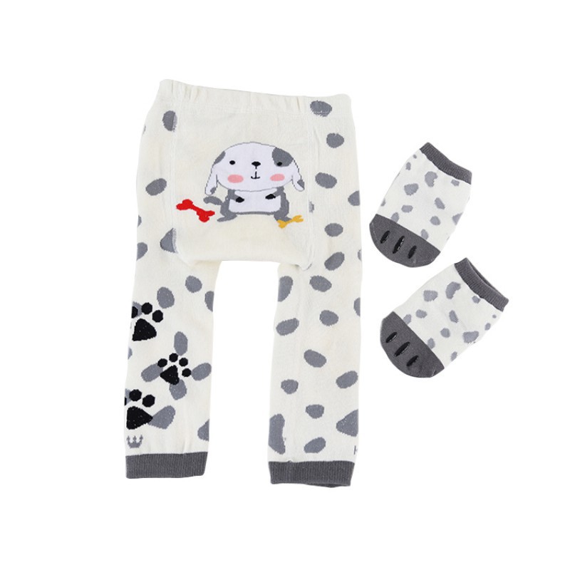 Bộ quần legging cotton in họa tiết hoạt hình + vớ cho bé trai/gái