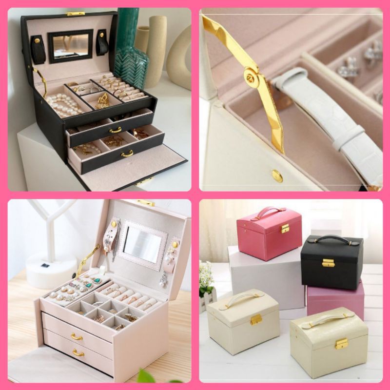 Hộp đựng trang sức cao cấp kèm ngăn kéo và khóa thời trang - Tủ để hoa tai, mỹ phẩm xinh có thể mang đi du lịch tiện lợi