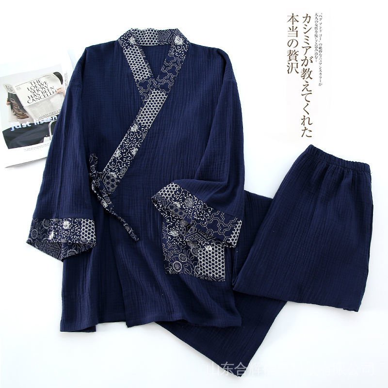 Set đồ ngủ kiểu Kimono bằng chất liệu cotton nguyên chất thấm hút mồ hôi phong cách Muji dành cho nam