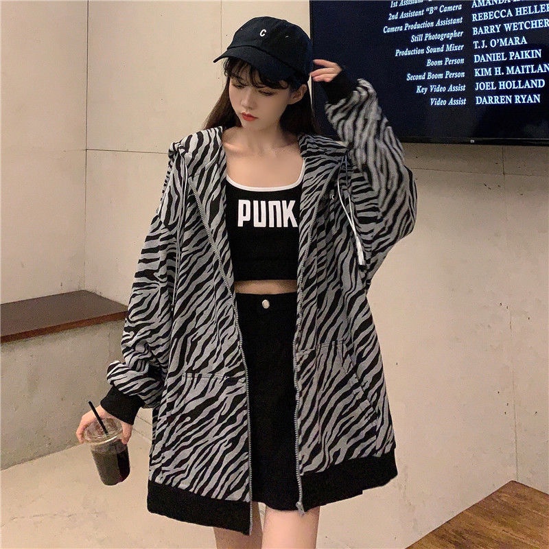 IELGY Áo Sweater Dáng Rộng Họa Tiết Ngựa Vằn Phong Cách Hàn Quốc Cho Nữ