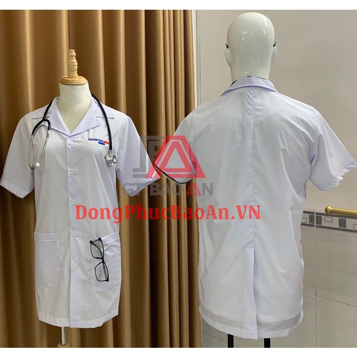 Áo Blouse Dược Sĩ Nam Tay Ngắn Túi Vuông Vải Kate Siêu