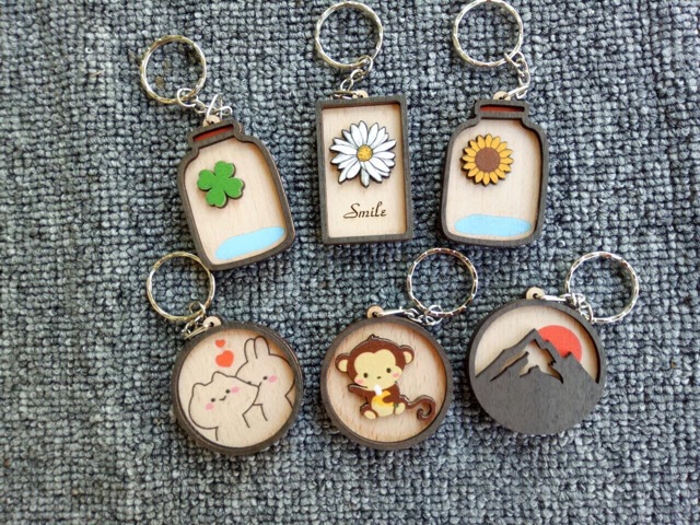 Móc khoá gỗ 3D nhiều mẫu