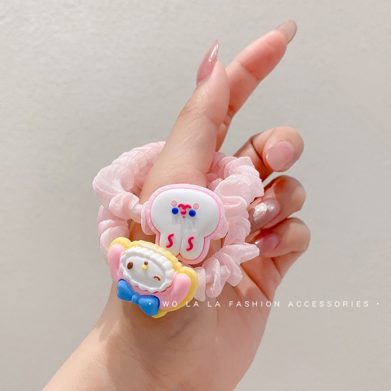 Dây Cột Tóc Cao Su Co Giãn Không Làm Đau Họa Tiết Hoạt Hình Màu Hồng Cho Bé