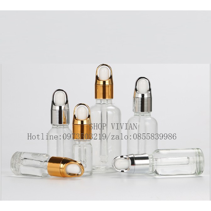 {Sỉ từ 4,2k} Chai lọ đựng tinh dầu 10ml , tinh chất, thân trong suốt, nắp bóp khoét mạ nhôm vàng, nhôm bạc