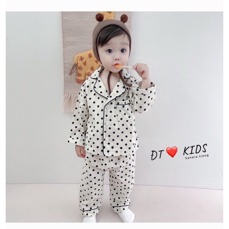 Đồ ngủ dài tay thu đông cho bé chất đũi xốp_Bộ pijama dài tay thu đông cho bé trai bé gái hoạ tiết kẻ