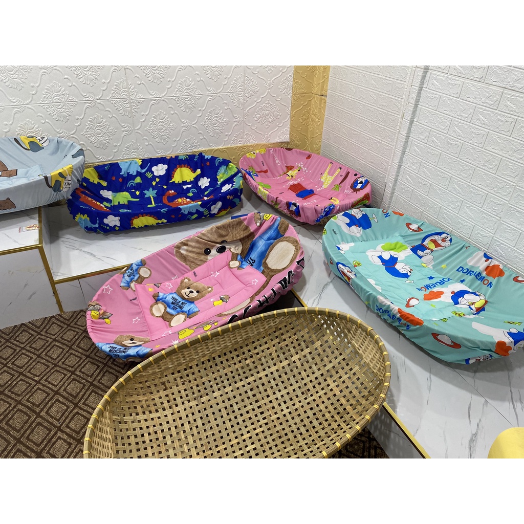 [Combo 2 nệm lót nôi ] Nệm lót nôi tre đặt võng, hàng vnxk, chất đẹp co dãn thoáng mát - Tặng vòng dâu tằm