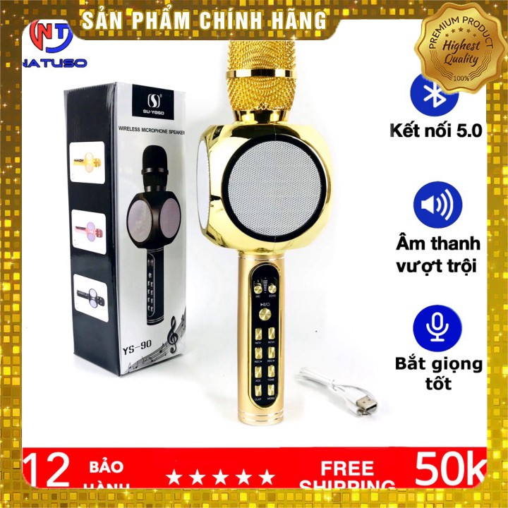 Micro karaoke bluetooth YS90 đa năng tích hợp loa bass không dây, chỉnh được nhiều tone giọng, hát hay