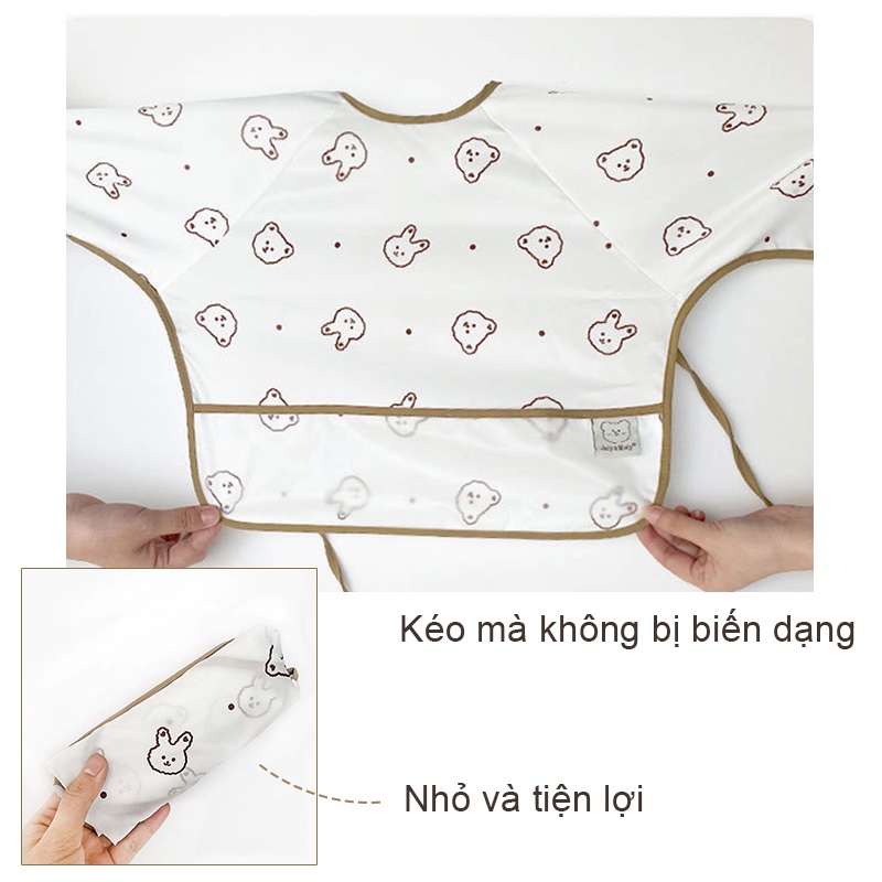 Yếm Ăn Tay Dài Chống Thấm Nước Có Túi Dành Cho Trẻ Em