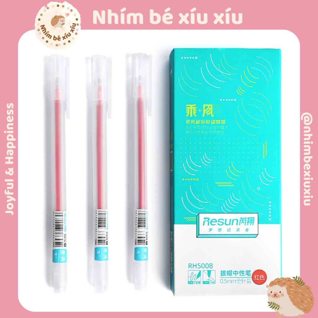 Bút gel Resun 0.5mm chuyên dùng viết take notes cực đẹp êm trơn không tắc mực (Xanh/Đỏ/Đen)