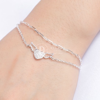 Vòng tay bạc 925 dây xích đôi trái tim và cánh thiên thần - vòng tay bạc heart & wings 1006vth