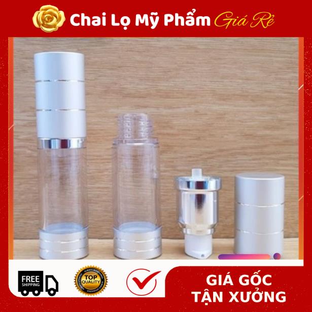 [RẺ VÔ ĐỊCH] Chai hút chân không trong suốt Nắp Bạc 15ml , chai xịt giọt chiết kem , phụ kiện du lịch