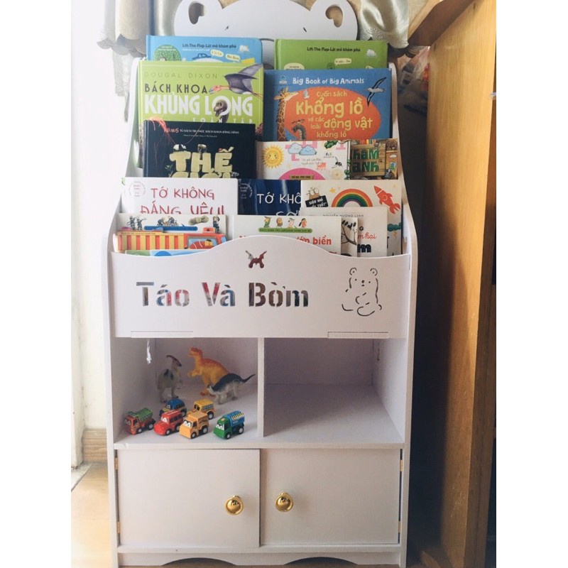 Kệ sách cho bé hình gấu kèm tủ đồ cánh cửa  full bộ có vít