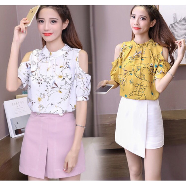 Áo hoa hở vai trẻ trung