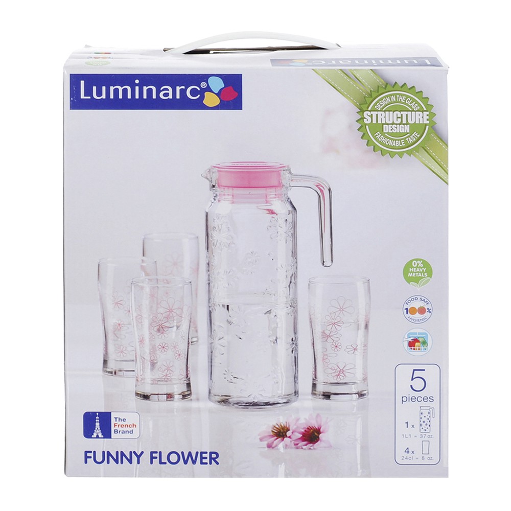 Bộ bình ly thủy tinh 5 món Luminarc Funny Flower J8515