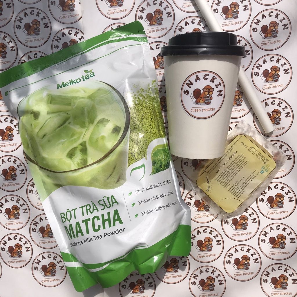 Trà sữa hòa tan uống liền vị matcha, tặng kèm trân châu 3Q siêu hot, ăn vặt Snackin