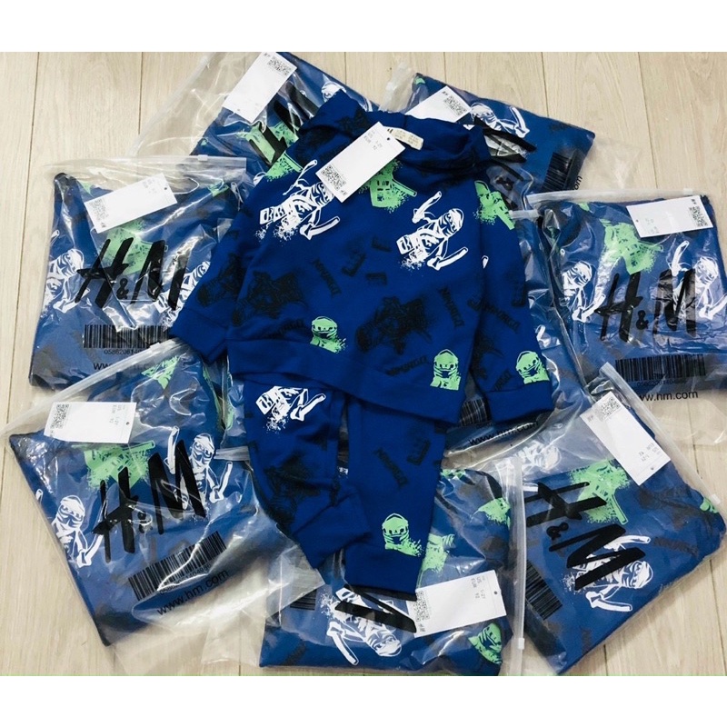 Set bộ nỉ da cá có mũ in hoạ tiết Ninjago cho bé trai