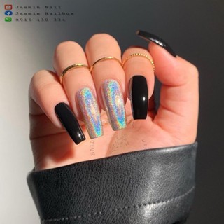 [Mã NHUQAD giảm 10% đơn 100k] [ NAIL BOX ] NailBox móng úp thiết kế sẵn đen tráng gương cầu vòng