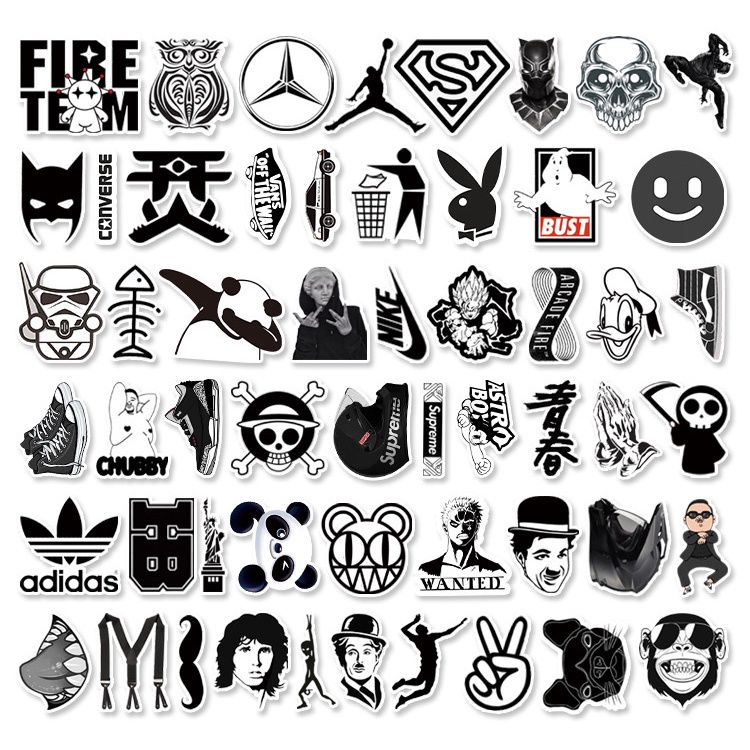 Sticker chủ đề đen trắng Chống Thấm Nước dán mũ bảo hiểm, laptop, máy tính, ván trượt,... 126