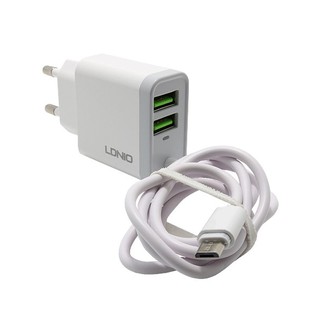 Sạc 3.1A LDNIO A321 2 cổng USB và cáp micro USB / lightning