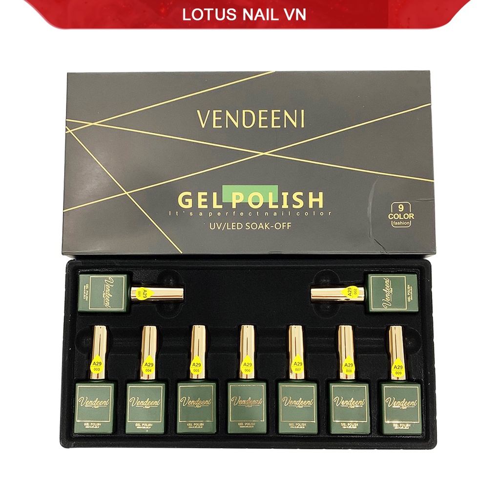 Set sơn gel cao cấp 9 màu Vendeeni mã A10  tặng kèm bảng màu