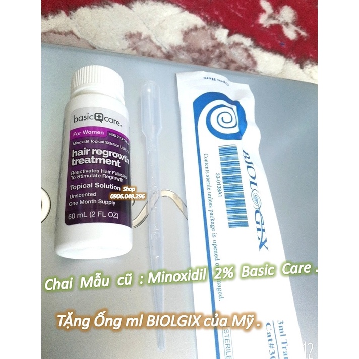 Minoxidil 2%  Basic Care USA  Amazon ( cho Nữ ) dung dịch thoa Mọc tóc , lông mày , Chân mày ... - 1 Chai với 60 ml .