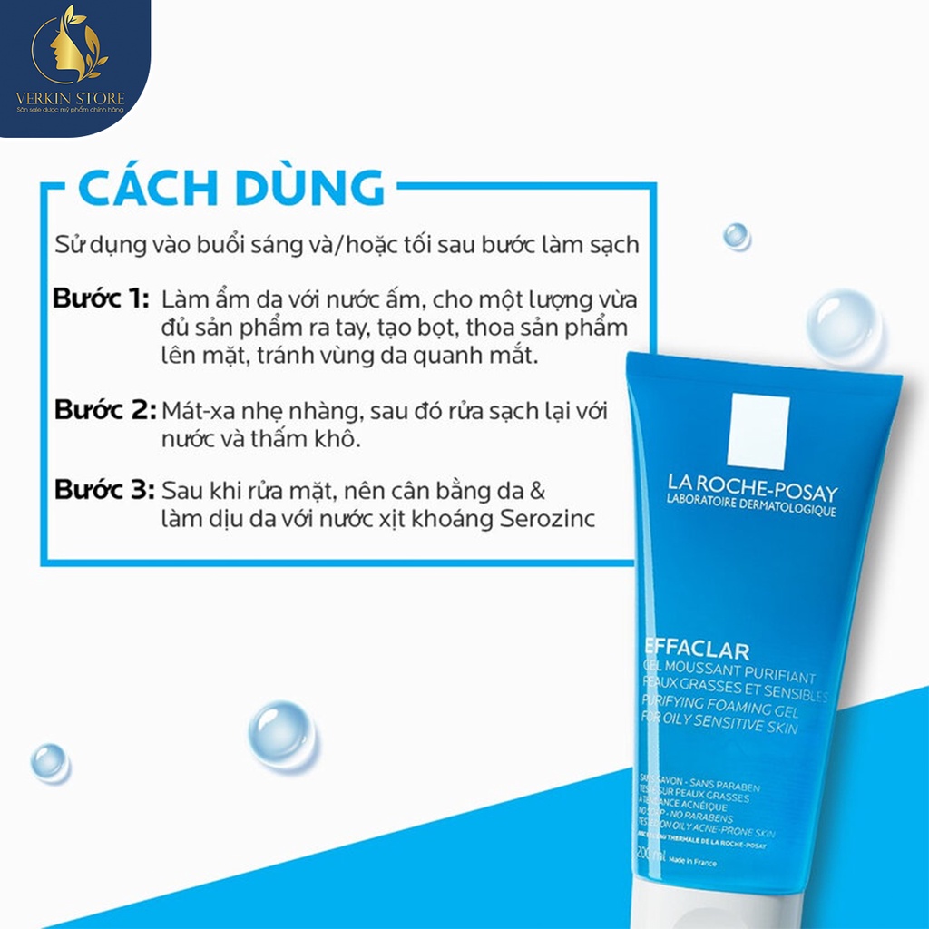 Sữa rửa mặt La Roche-Posay Effaclar tạo bọt cho da dầu nhạy cảm  - Verkin Store