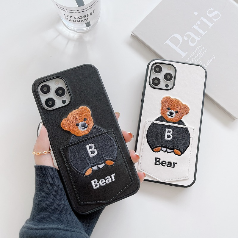 Bao Da Bear Bao Da Điện Thoại Iphone 7 8 Plus X XS 11 12 PRO MAX XR 12mini ốp Lưng Có Túi đựng Thẻ Vỏ Mềm