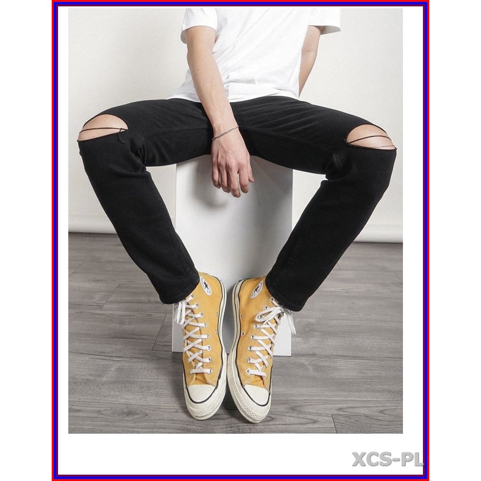 Quần jean nam cao cấp ĐEN RÁCH GỐI siêu đẹp không xù lông, không ra màu, chất giãn tốt rrgoi3-1.235