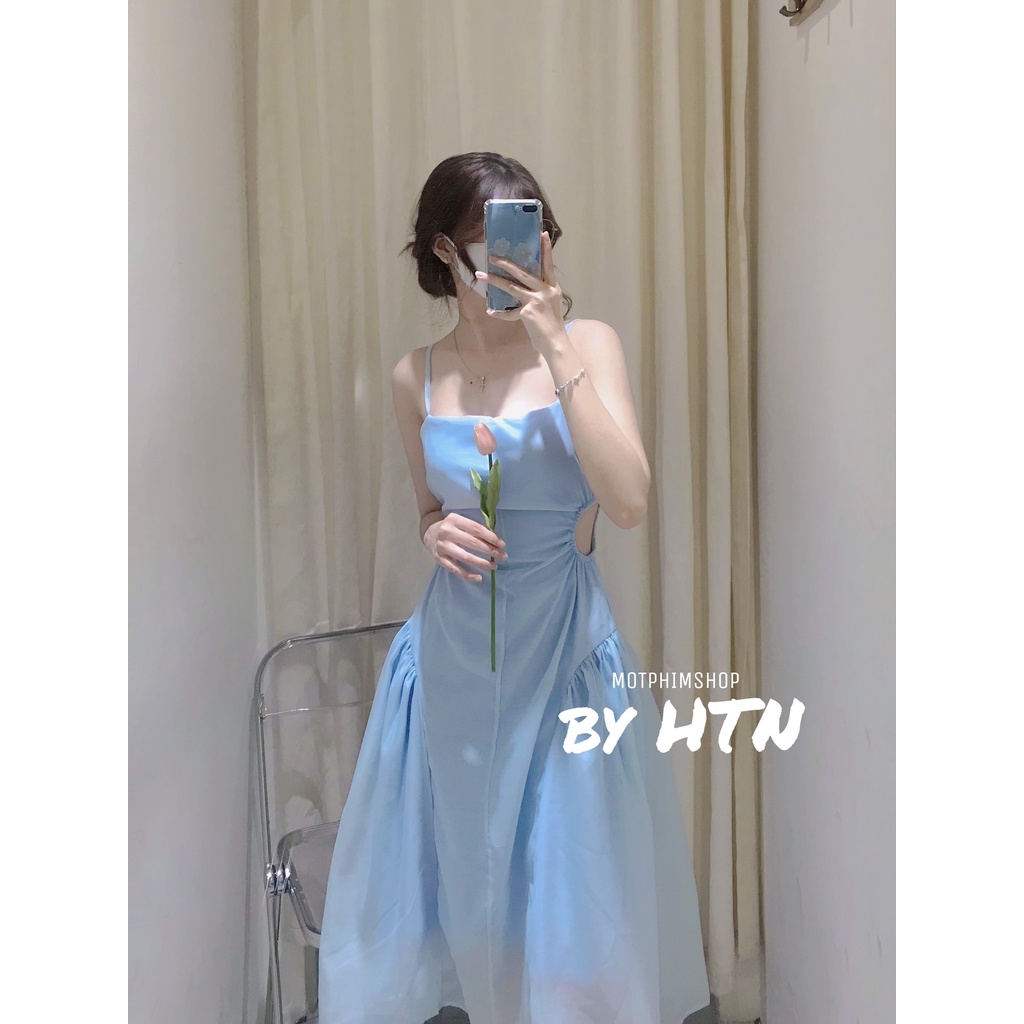 ĐẦM 2S KHOÉT EO, đầm hai dây xanh dáng dài