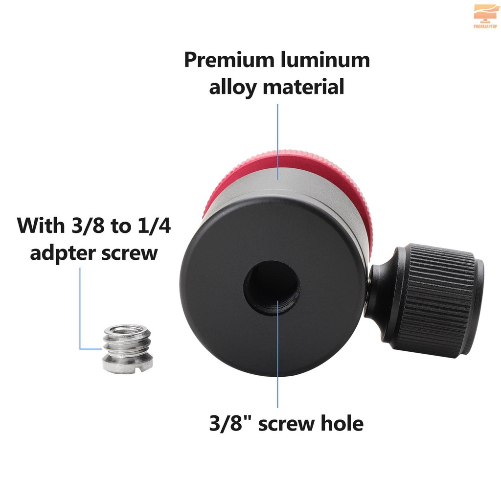 Aluminum Alloy Mini Ball Head Rotatable Ball Head Photography Accessory Replacement with 3/8 Inch Screw Hole 1/4 Inch Adapter Screw for Camera Camcorder Photography Light