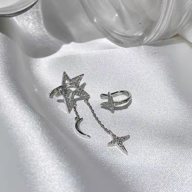 Khuyên Tai Tua Rua Hình Chữ Thập/Mặt Trăng/Ngôi Sao Đính Đá Lấp Lánh Hợp Thời Trang Cho Nữ