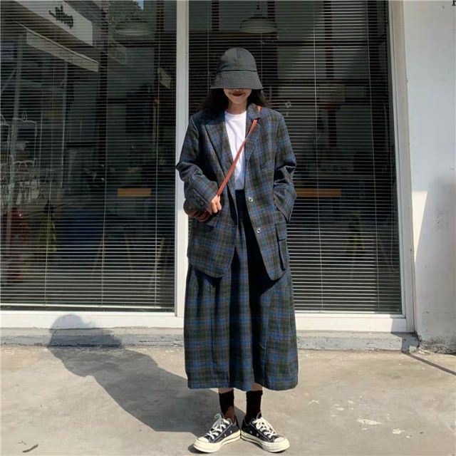Set bộ vest kẻ caro khoác blazer + váy ulzzang retro 2021 KÈM ẢNH THẬT CUỐI | BigBuy360 - bigbuy360.vn